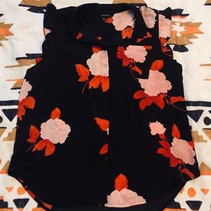 Who What Wear Black and floral button up blouse